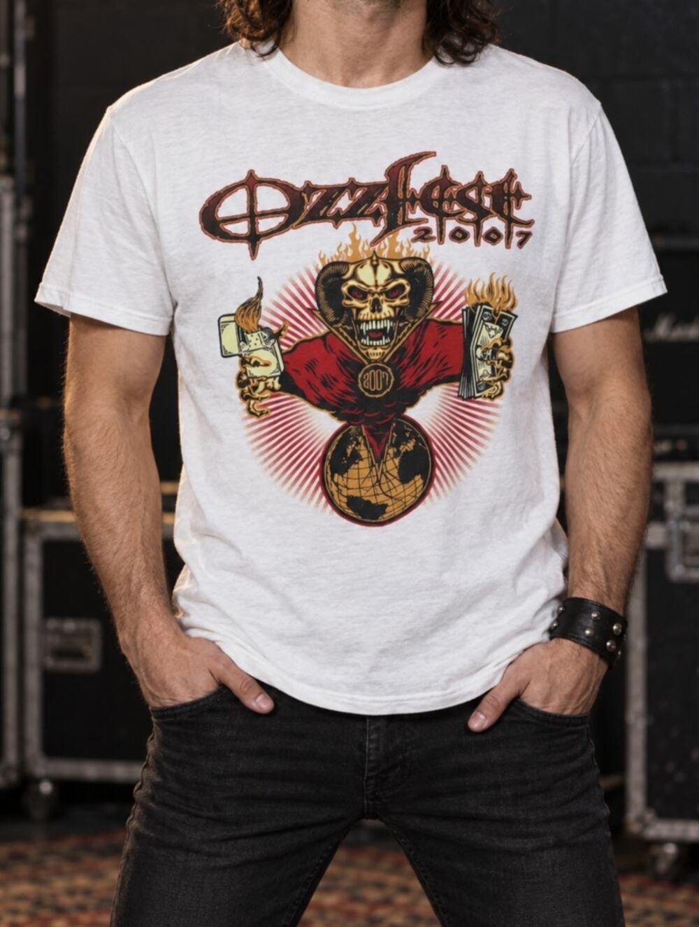 Vintage 2007 Ozzfest Tour Concert Shirt White Ozzy Osbourne Fruit Tag USA Size L